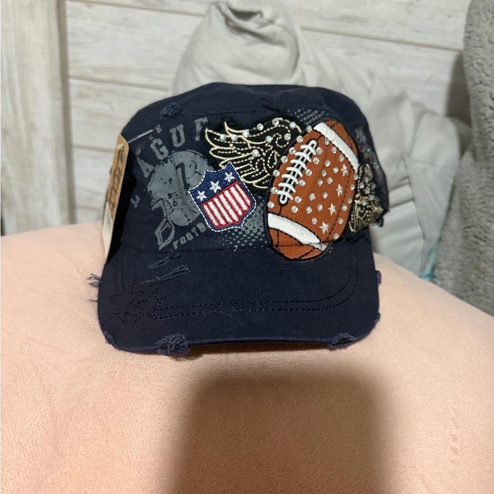 Navy Football Patch Cap with Brown Football & Embellishments